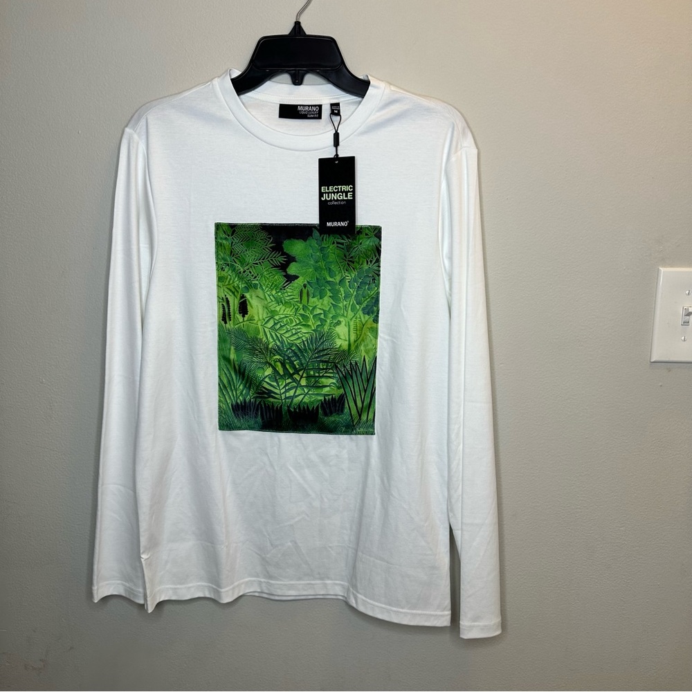 Murano Electric Jungle Collection Slim-Fit Sz M Jungle Patch Long Sleeve Blouse - Picture 3 of 8